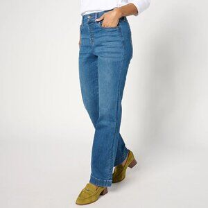 *NWT Denim & Co Cozy Touch Relaxed Straight Jean Regular Indigo Medium Wash 12